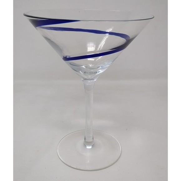 Pier 1 SWIRLINE BLUE Martini Glass Cobalt Blue Swirl VTG